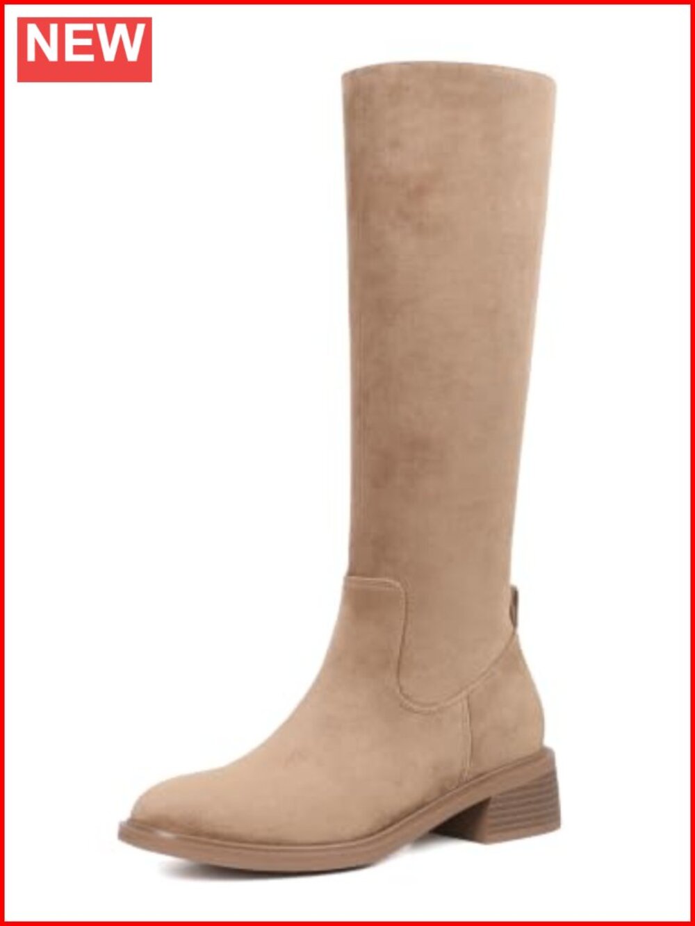 Women's Knee High Boots Full Side Zipper Round Toe Low Heel Faux Suede Boot